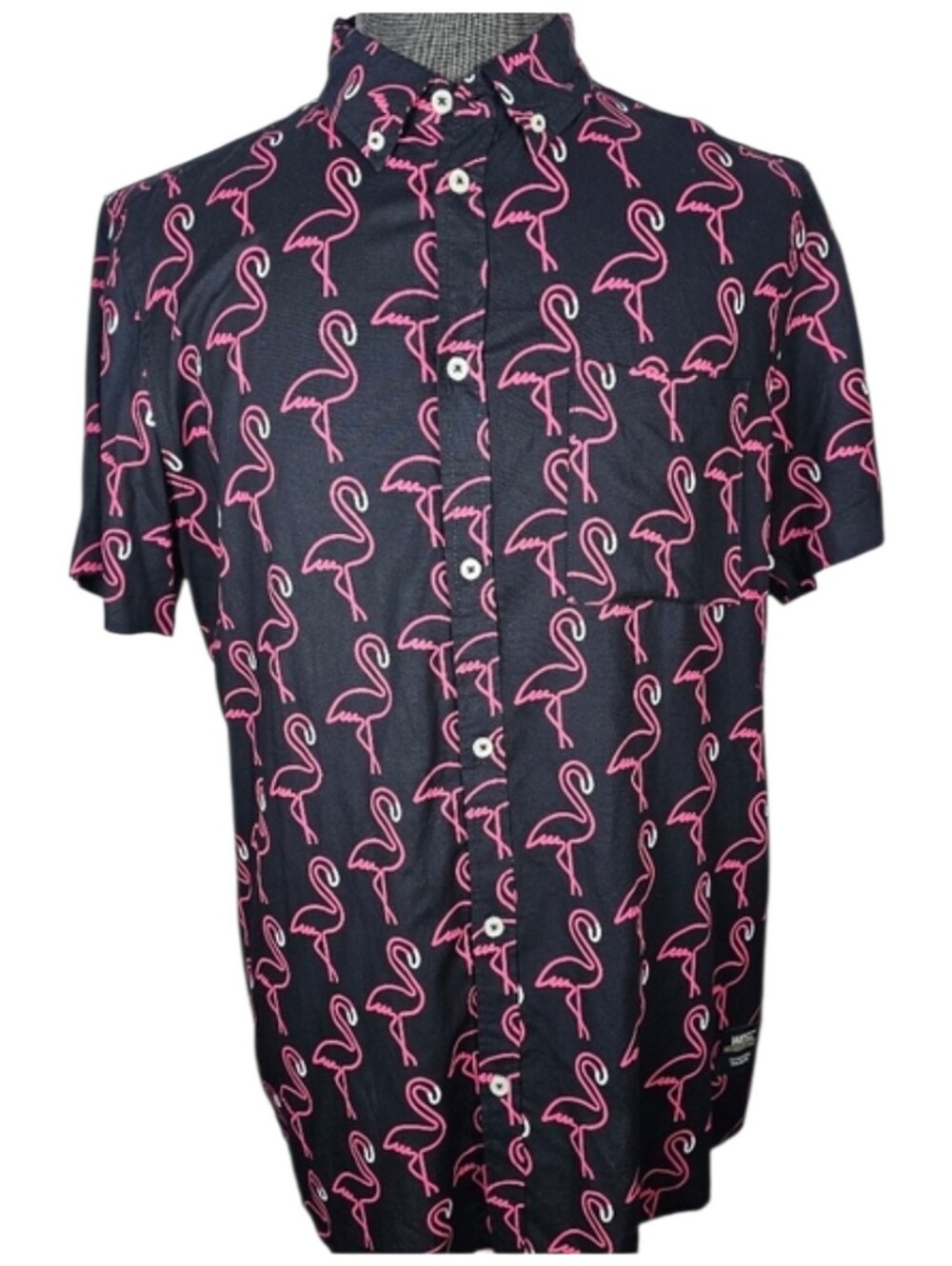 Wesc Men's Black & Pink Flamingo Short Sleeve Button Down Size M